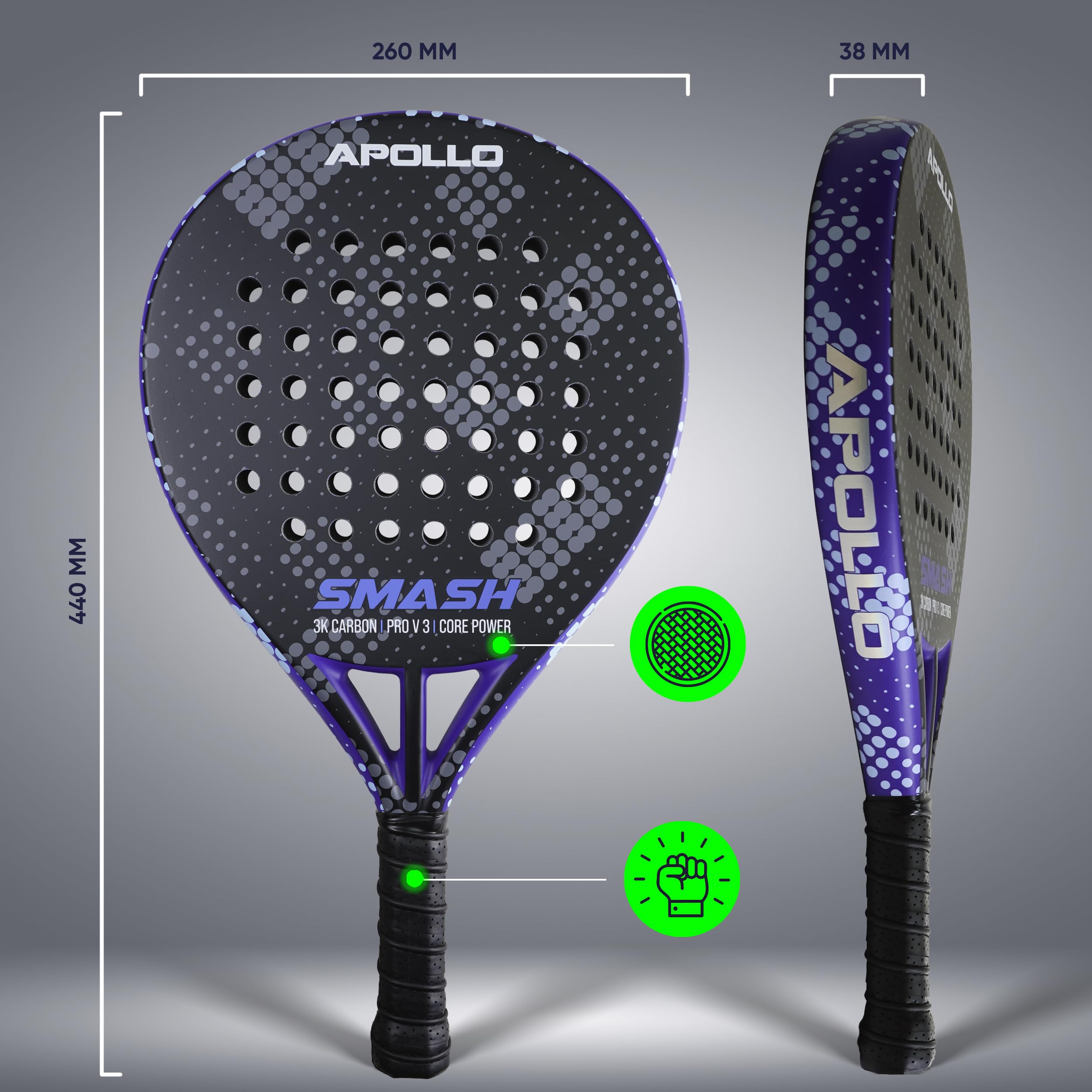 Apollo Pala de pádel - Pala de pádel para principiantes y avanzados, pala de carbono para hombre y mujer — view 2