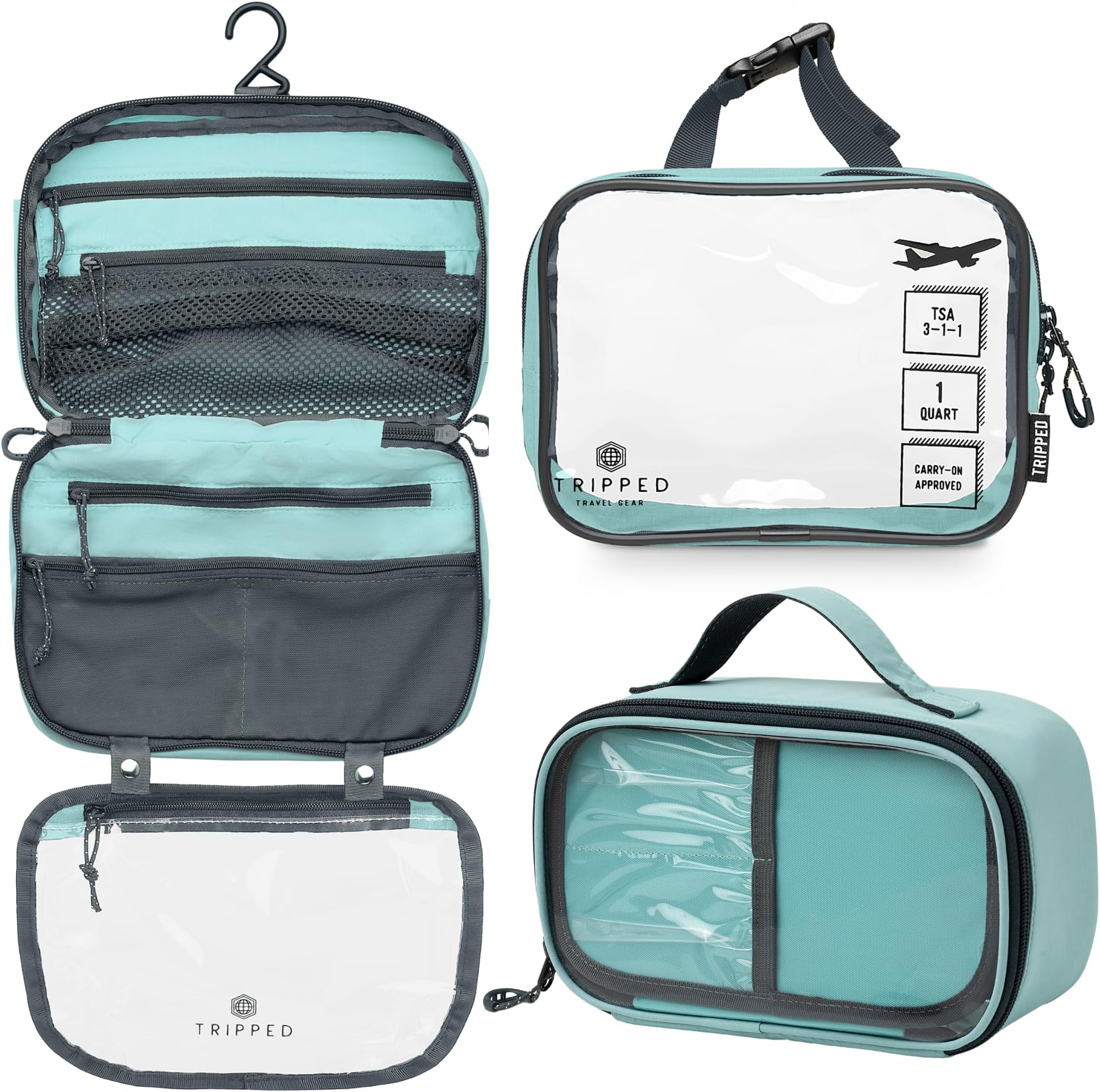 Toiletry Bag Kit Set: Hanging Travel Toiletry Bag + 311 TSA Cosmetic Liquid Bag + Ultralight Accessory Organizer Pouch