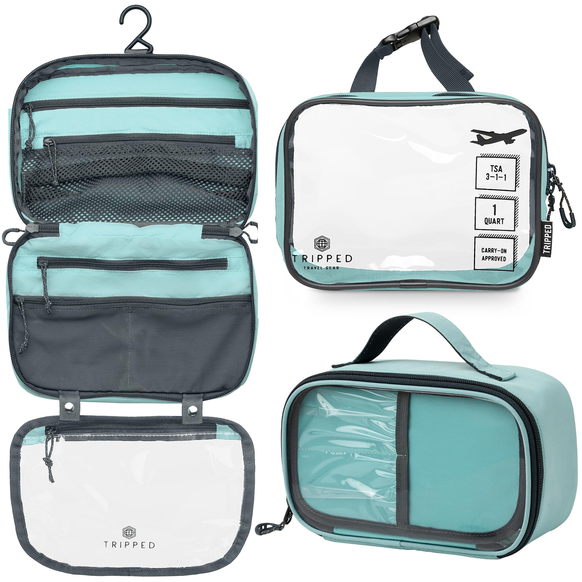 Kit de Trousse de Toilette : Trousse de Toilette de Voyage à Suspendre + Trousse à Liquide cosmétique 311 TSA + Pochette de Rangement Ultra légère pour Accessoires