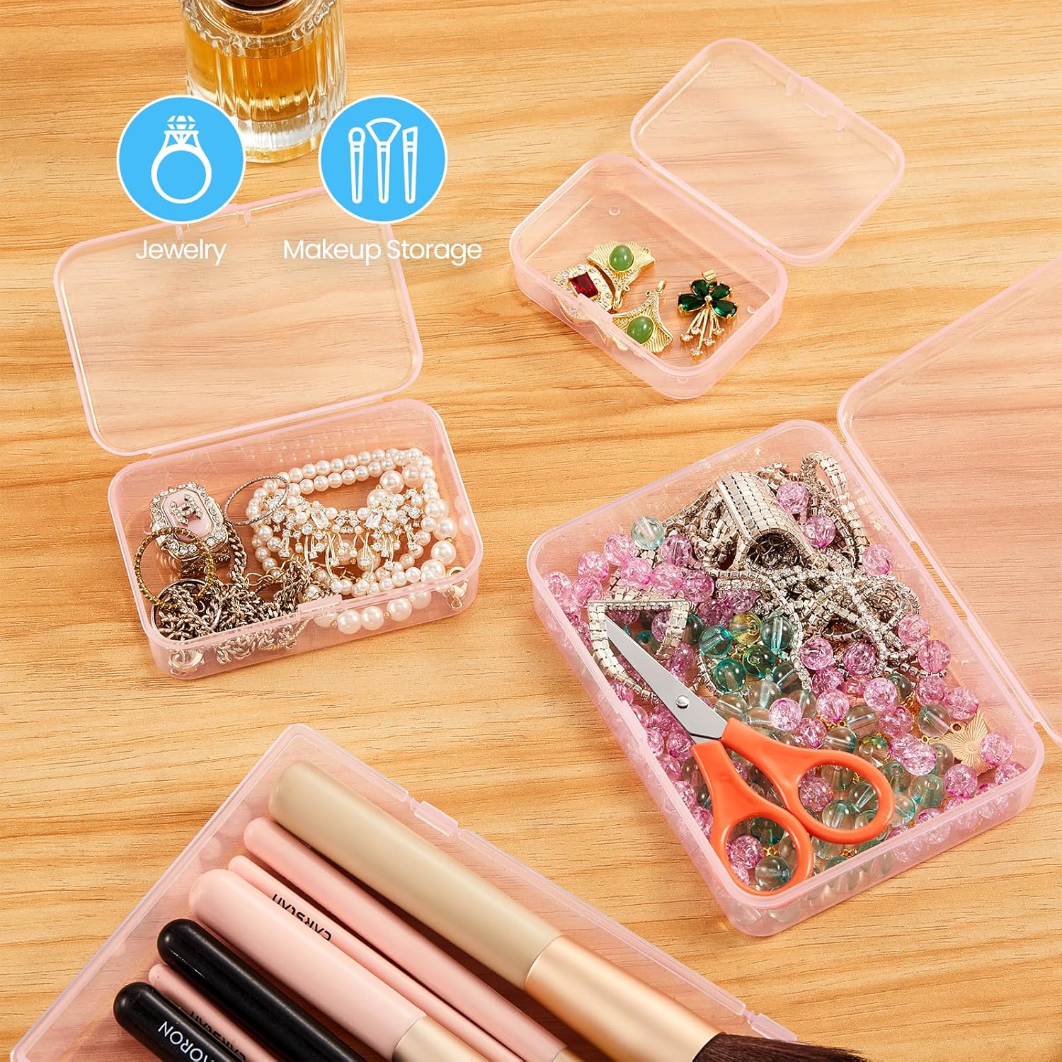Goodma 36 Pieces Mixed Sizes Rectangular Empty Mini Plastic Organizer Storage Box Containers with Hinged Lids for Small Items and Other Craft Projects (Pink)