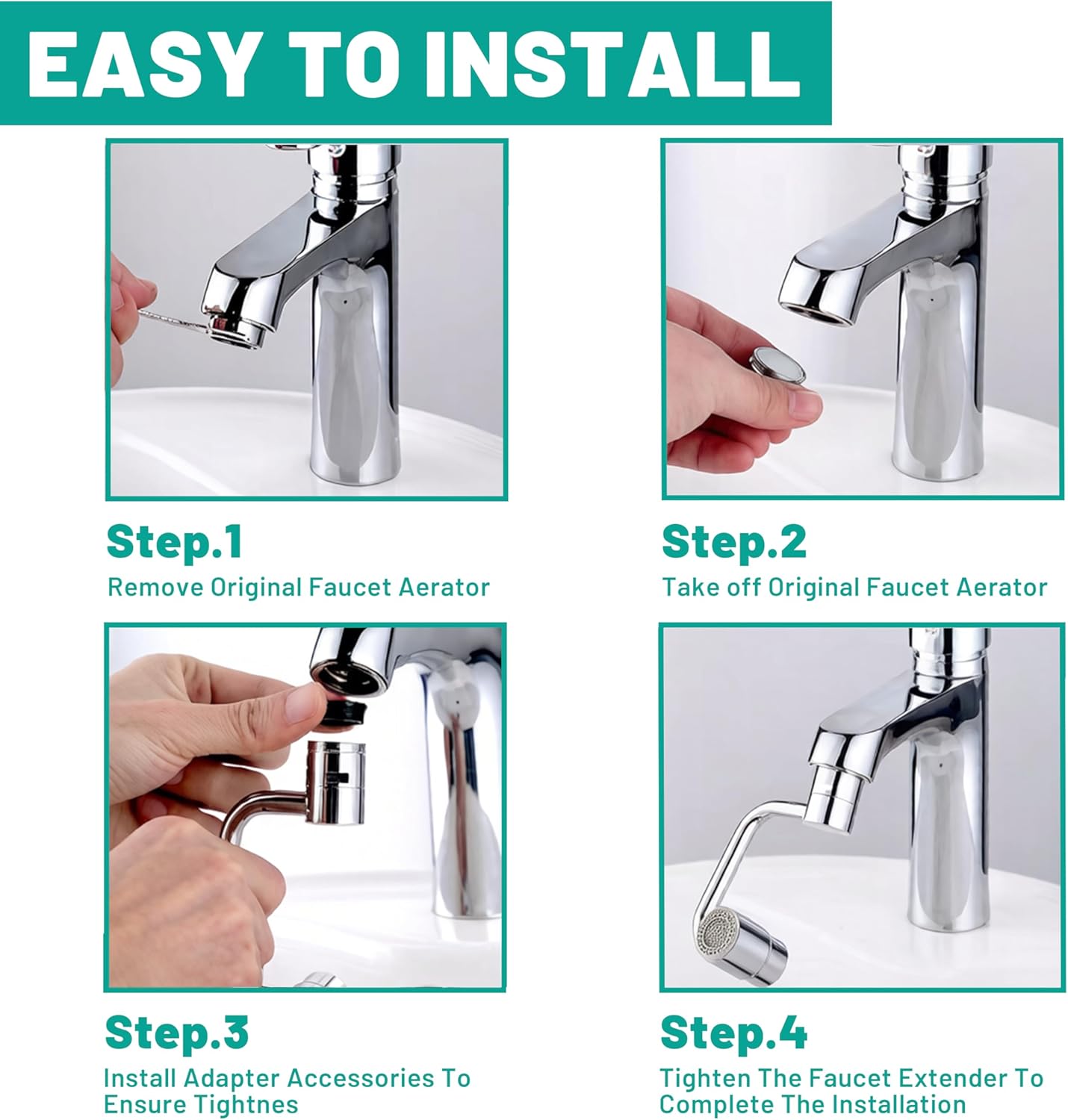 1080° Sink Faucet Aerator Extension Swivel Faucet Extender for Toddlers,2 Spray Modes Rotatable Bathroom Kitchen Faucet Extender for 25/32", 55/64",15/16" (Black)