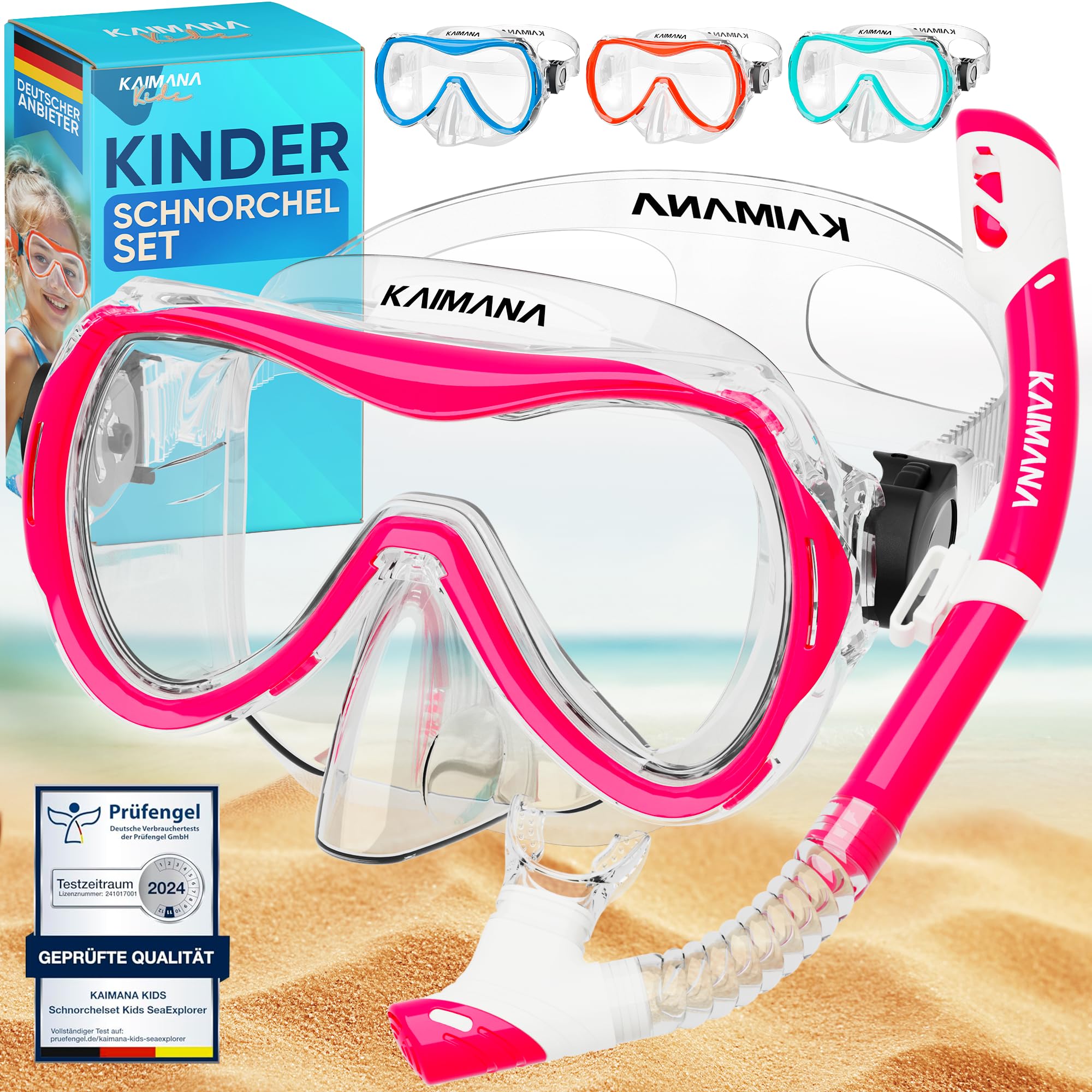 Das Neue KAIMANA® SeaExplorer Schnorchelset Kinder + Tragetasche, Taucherbrille mit Schnorchel, Taucherbrille Kinder, Alternative zur Schnorchelmaske Kinder, Taucherbrille mit Stoffband/Silikonband