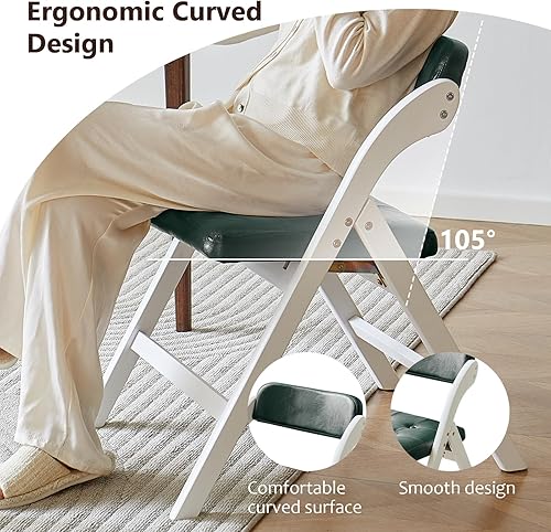 Miniatura 5 de Juego de 2 sillas plegables de madera, sillas plegables modernas con asientos acolchados, sillas de comedor plegables, sillas plegables acolchadas