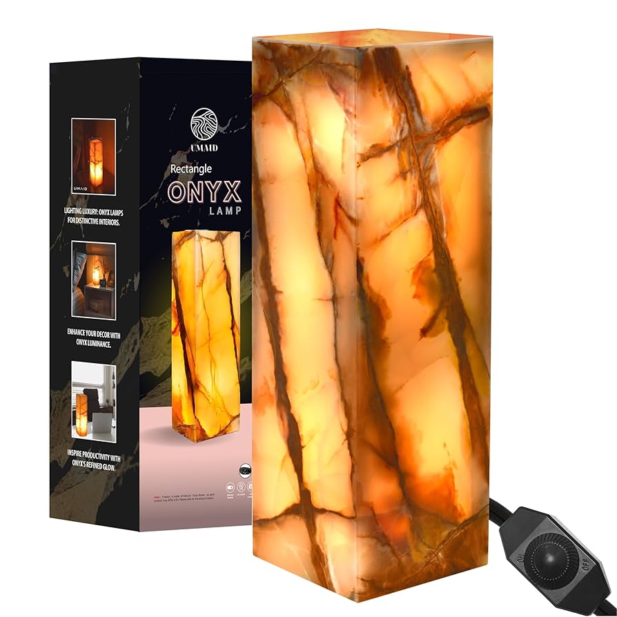 UMAID Handcrafted Onyx Marble Table Lamp — Each Lamp One-of-a-Kind with Natural Patterns, Warm Amber Glow, Dimmable Cord & Bulb, Modern Home Decor for Bedroom, Desk, Office, Living Room, or Bedside