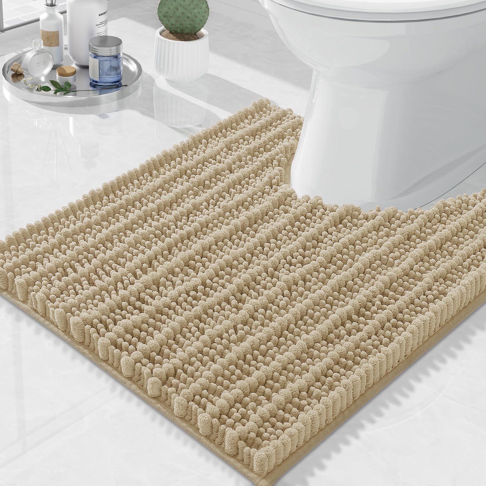 Arotive Toilet Rugs U-Shaped 20x20, Soft Absorbent Chenille Shaggy Bath Mat