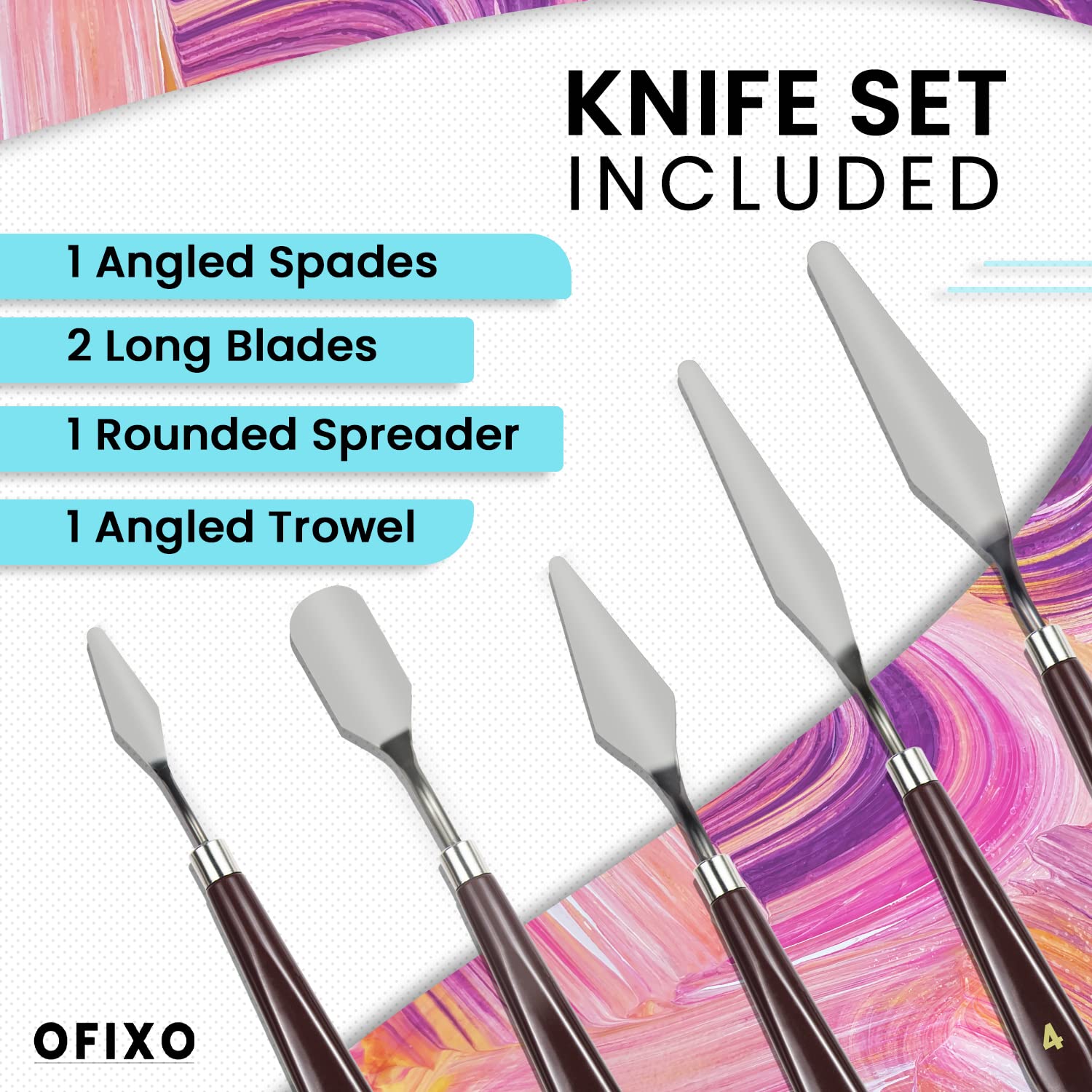 OFIXO 5 Piece Stainless Steel Spatula Palette Knife Painting Mixing Scraper Set