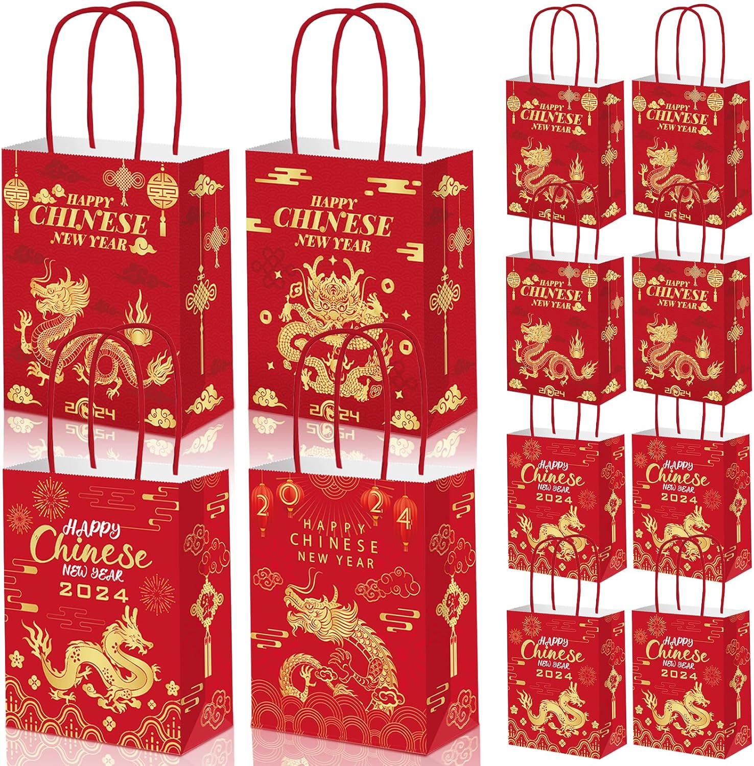 YYBD 12Pcs Happy New Year Gift Bags 2024 Chinese Year Party Favor Bags