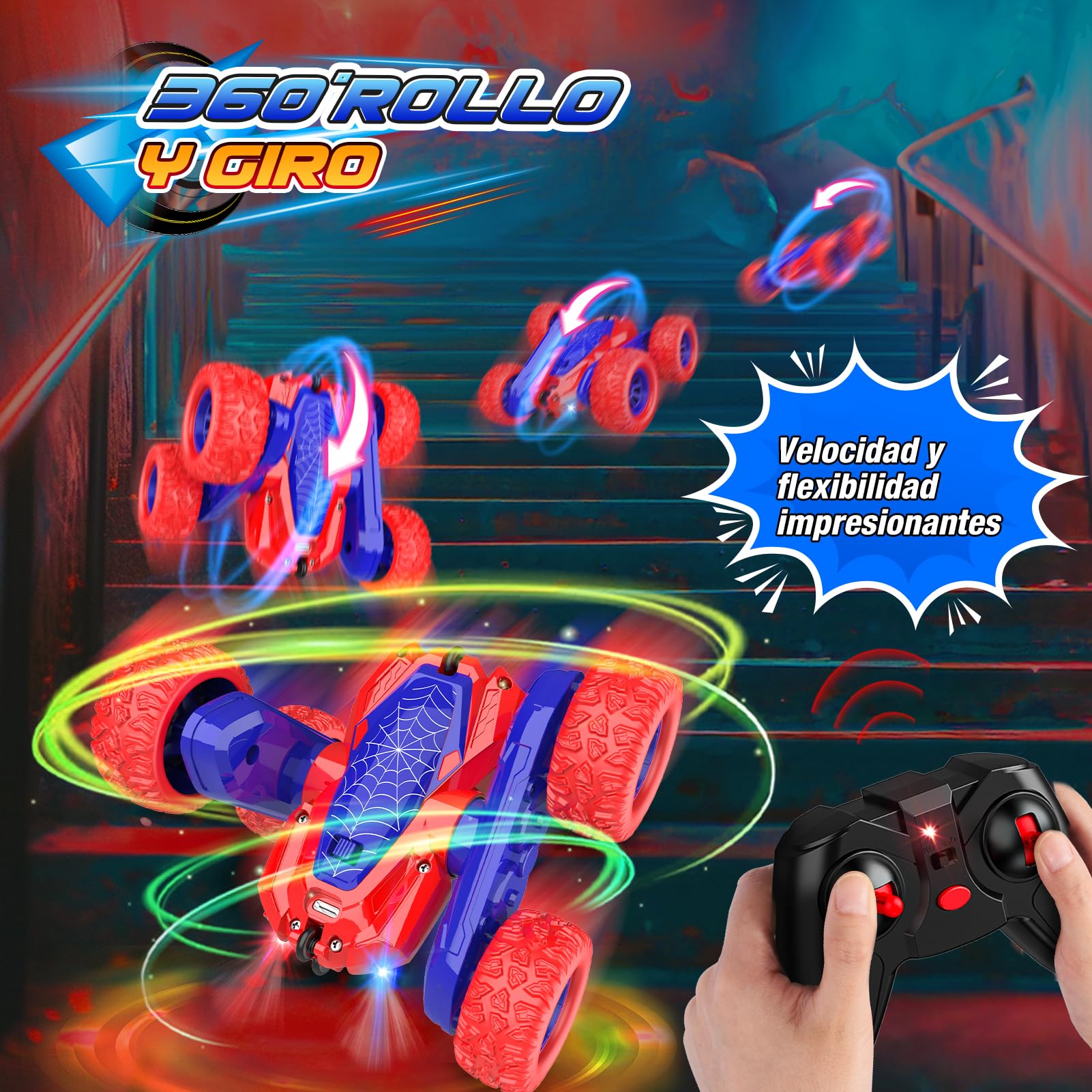 Dreamlandia Coche Teledirigido Acrobático 360° - 2.4Ghz 4WD Coches para Niños RC Car Radiocontrol - Juguetes Niños 3-8 Años Regalos Cumpleaños/Navidad