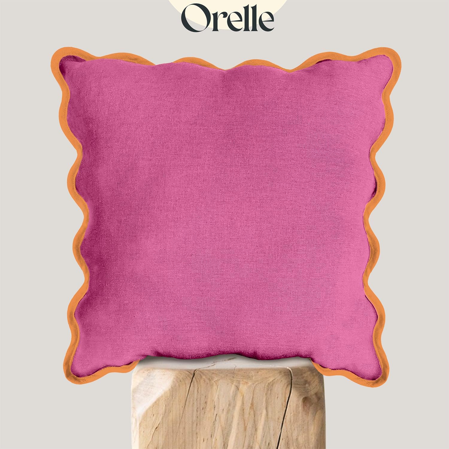 Orelle Scalloped Pillow Covers | Set of 2 | 100% Linen & Cotton | Decorative Throw Pillow Covers | 18x18” | Pink & Orange