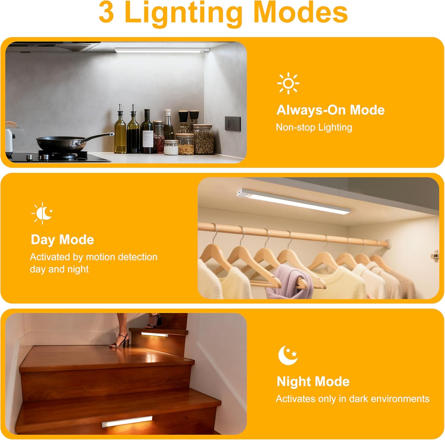 8 Inch Under Cabinet Lighting with Remote, 2 Pack Rechargeable Motion Sensor Light, USB Wireless Indoor Closet Lights, 3 Color & 5 Level Dimmable, Easy Installation Lights for Kitchen, Pantry, Stairs