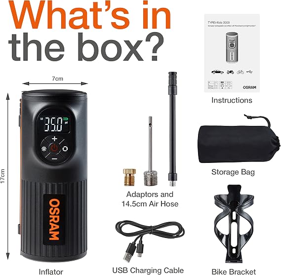 Osram Lastik Şişirme Kompresörü, Şarjlı, 2000 mAh, Tyreinflate OTIR2000 [Enerji Sınıfı A]