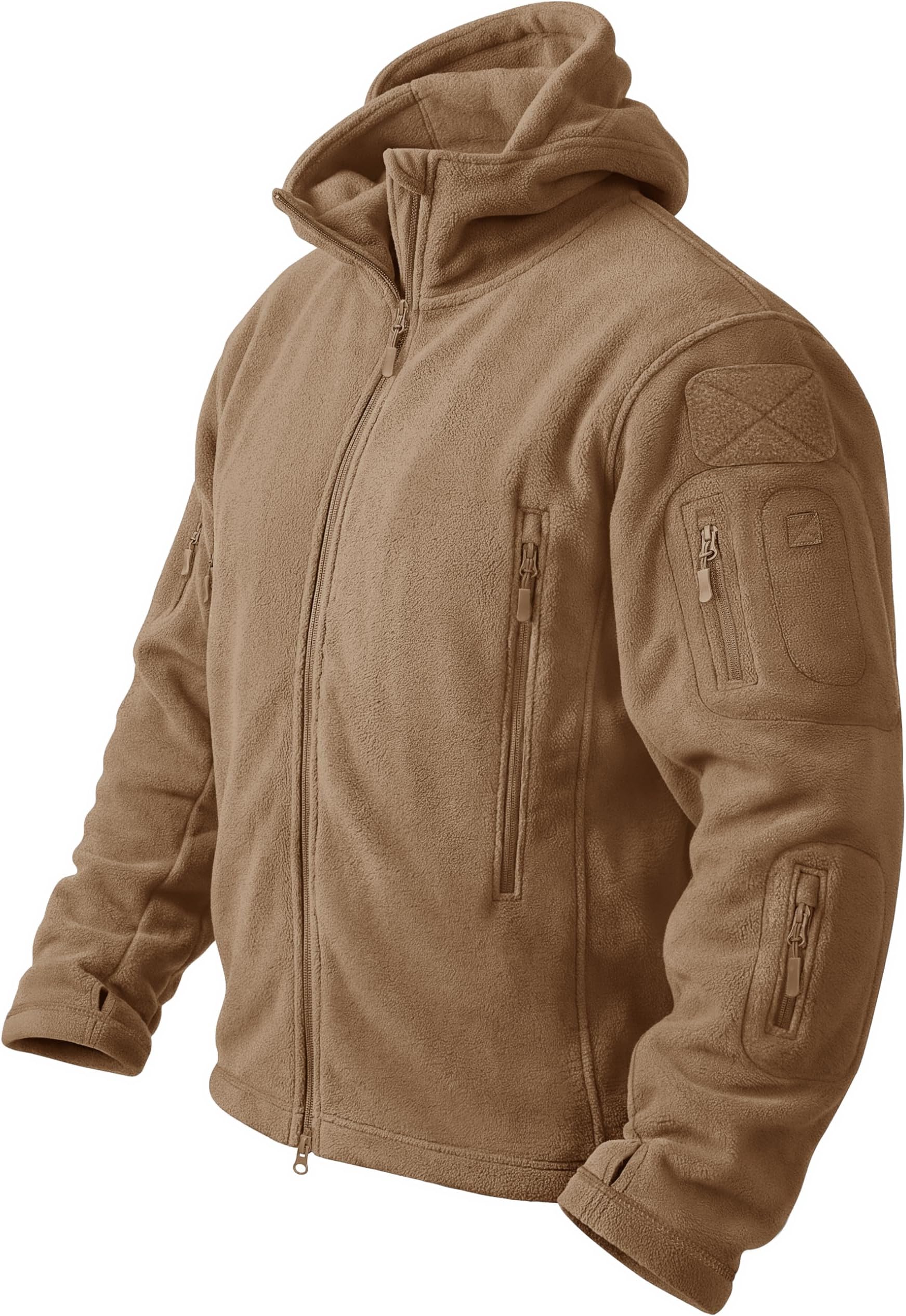 CRYSULLY Men's Tactical Hooded Full Zip Warm Winter Outdoor Fleece Jacket