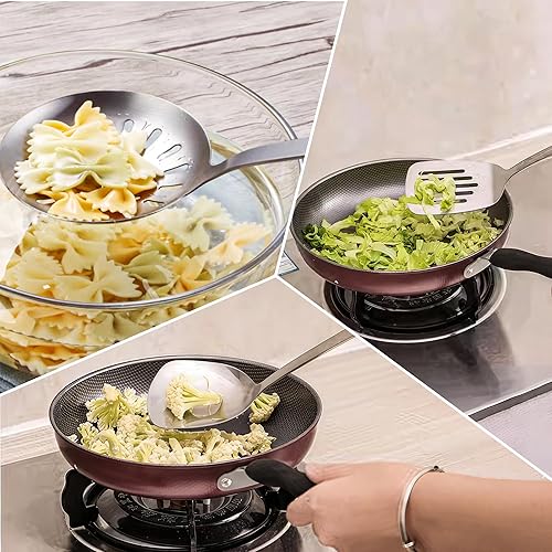 Miniatura 8 de FJNATINH Utensilios de cocina - Espátula, cucharón, cuchara espumadora, espátula ranurada - Juego de 4 utensilios de wok de acero inoxidable para