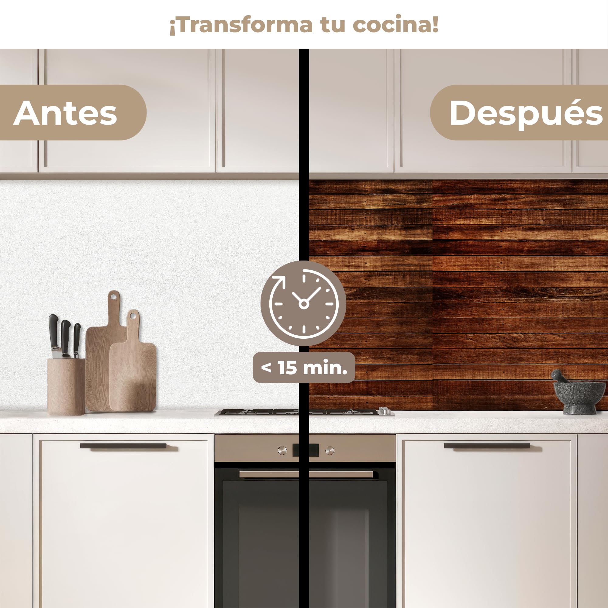 KitchenYeah© Antisalpicaduras Cocina 60x200 cm Adhesivo Salpicadero Protector Salpicaduras Fregadero Madera Dura - Robusto - Patrones