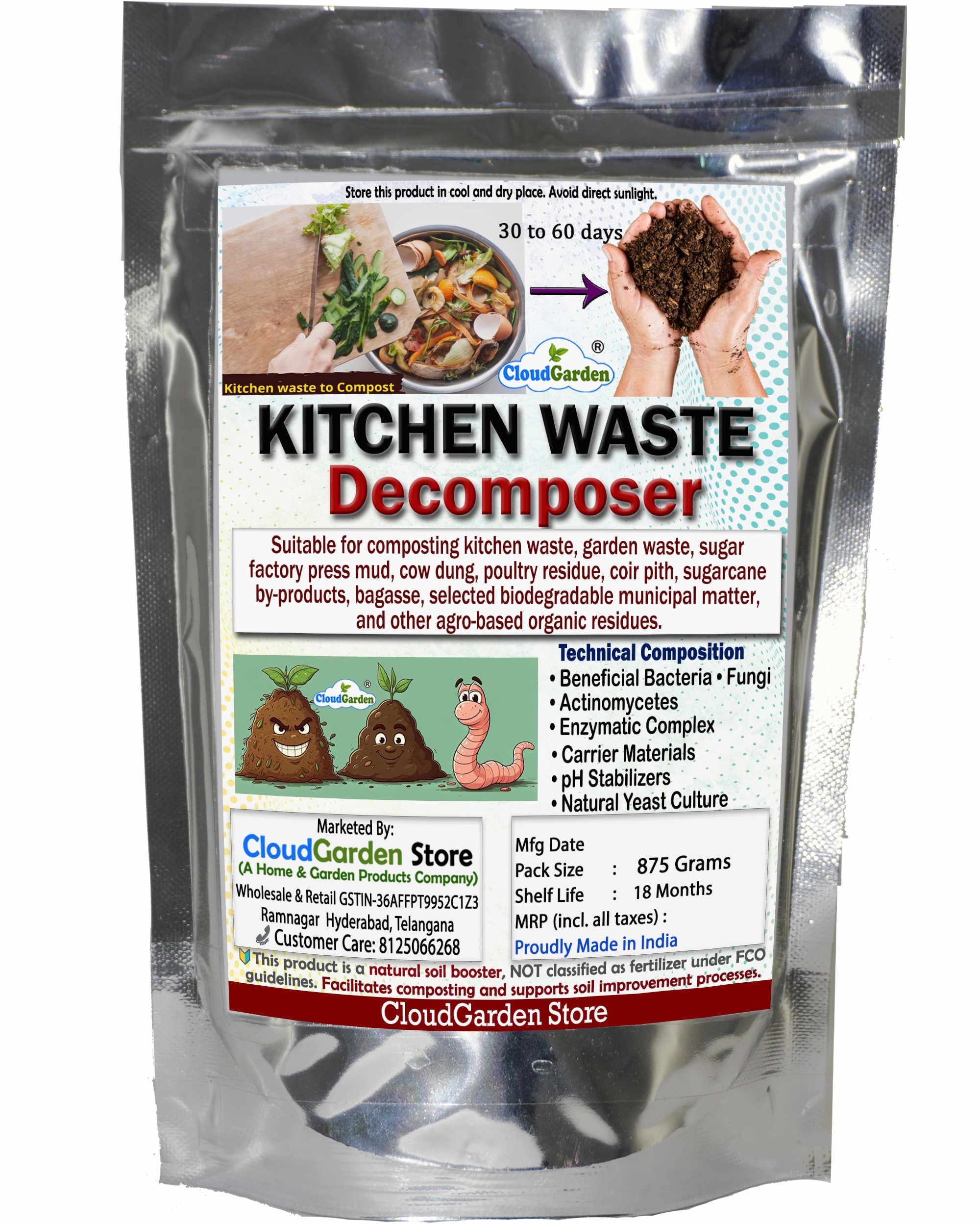 CloudGarden Kitchen Waste Decomposer Powder 875g – Compost Culture for Vegetable Peels, Garden Waste & Home Bins - Boosts Natural Breakdown & Soil Health