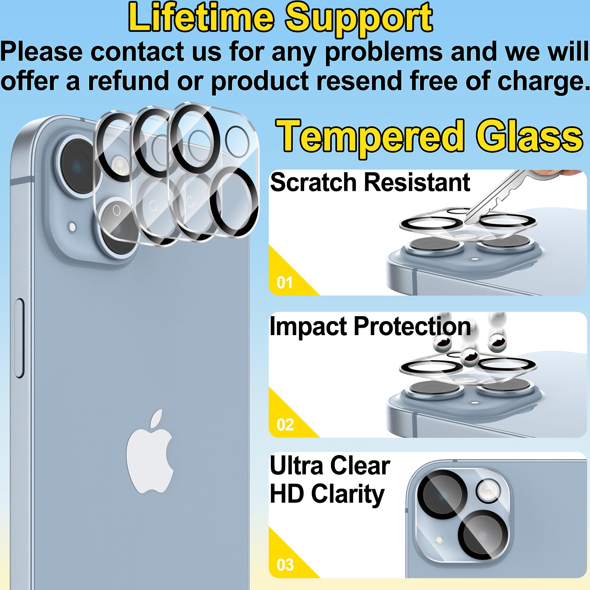Whioltl Pellicola proteggi schermo per iPhone 14 Pro Max 6.7, durezza 9H, compatibile con pellicola in vetro temperato, chiarezza 99.99% HD, resistente agli urti, anti-impronte, confezione da 3