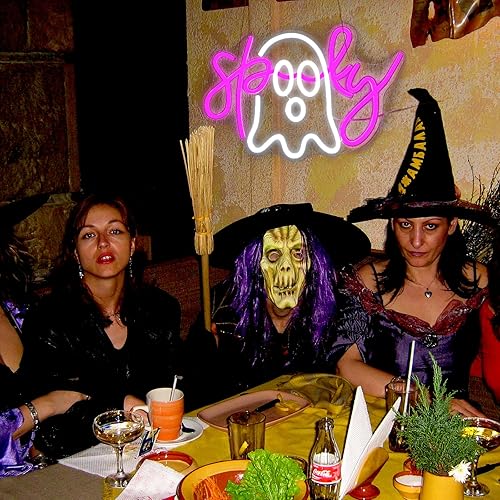 Miniatura 6 de Señal de neón espeluznante Boo para Halloween, letrero de luz LED de fantasma, letrero de barra de neón para decoración de fiesta de Halloween,