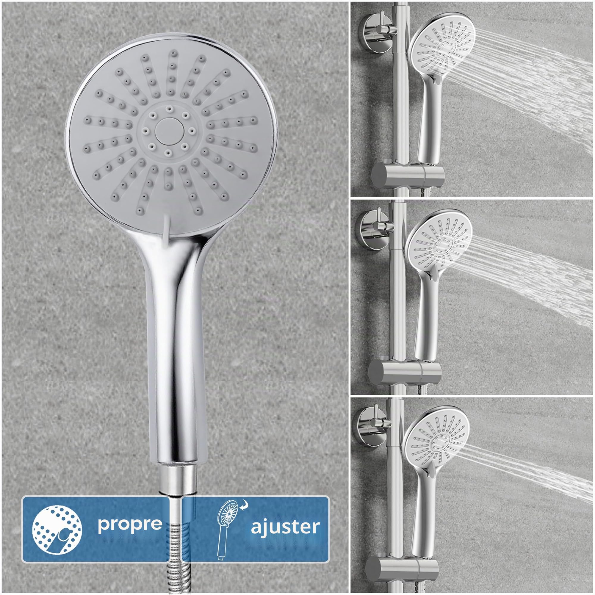AICA Ensemble de Colonne de Douche Thermostatique pour Salle de Bain, Robinet de Douche Thermostatique en laiton, 3 Modes de Pulvérisation, Chromé, Hauteur Réglable 715 mm-1205 mm (argent)