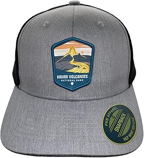 Hawaii Trucker Hat - Mesh Snapback Baseball Cap w/National Park Patch (Heather Grey/Black)