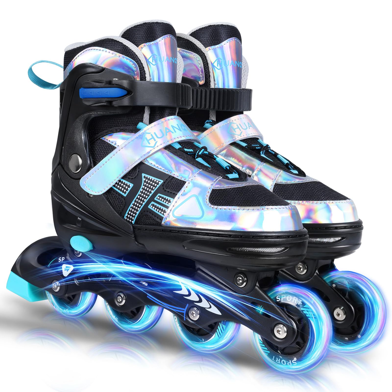 Inline Skates Kinder Verstellbare Rollschuhe für Jungen Mädchen | 4 Größen verstellbar, 3 Größenauswahl; 4 leuchtende Räder, Sport für drinnen und draußen, Geschenk für Kinder