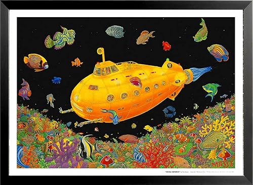 Buyartforless - Póster de arte submarino amarillo enmarcado por tom masse 32 x 22 pulgadas, sin flocado