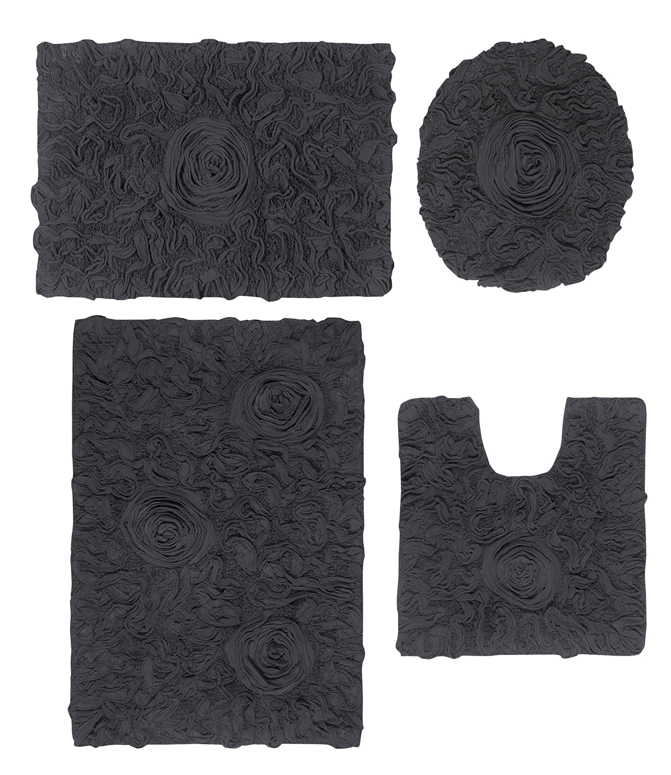 Home Weavers Bell Flower Collection 100% bawełniane dywaniki łazienkowe, bardzo miękkie i chłonne dywaniki łazienkowe, antypoślizgowe maty łazienkowe, można prać w pralce, 4-częściowy zestaw z
