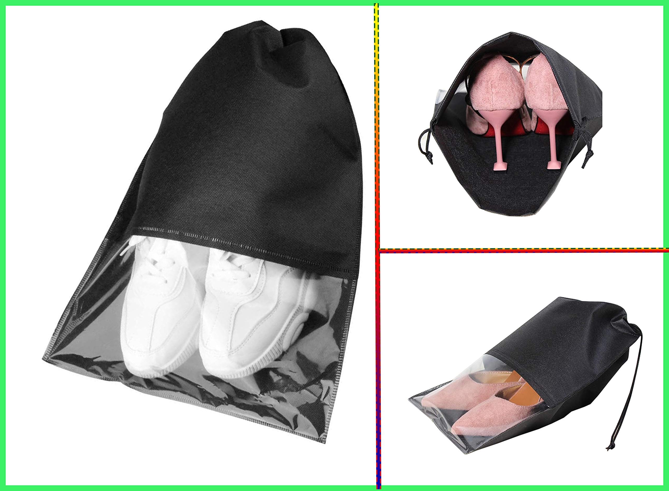 atorakushon® Fabric Shoe Cover Travelling Storage Bags Footwear Wardrobe Organizer Pouch Pack of 18 (Black) 3