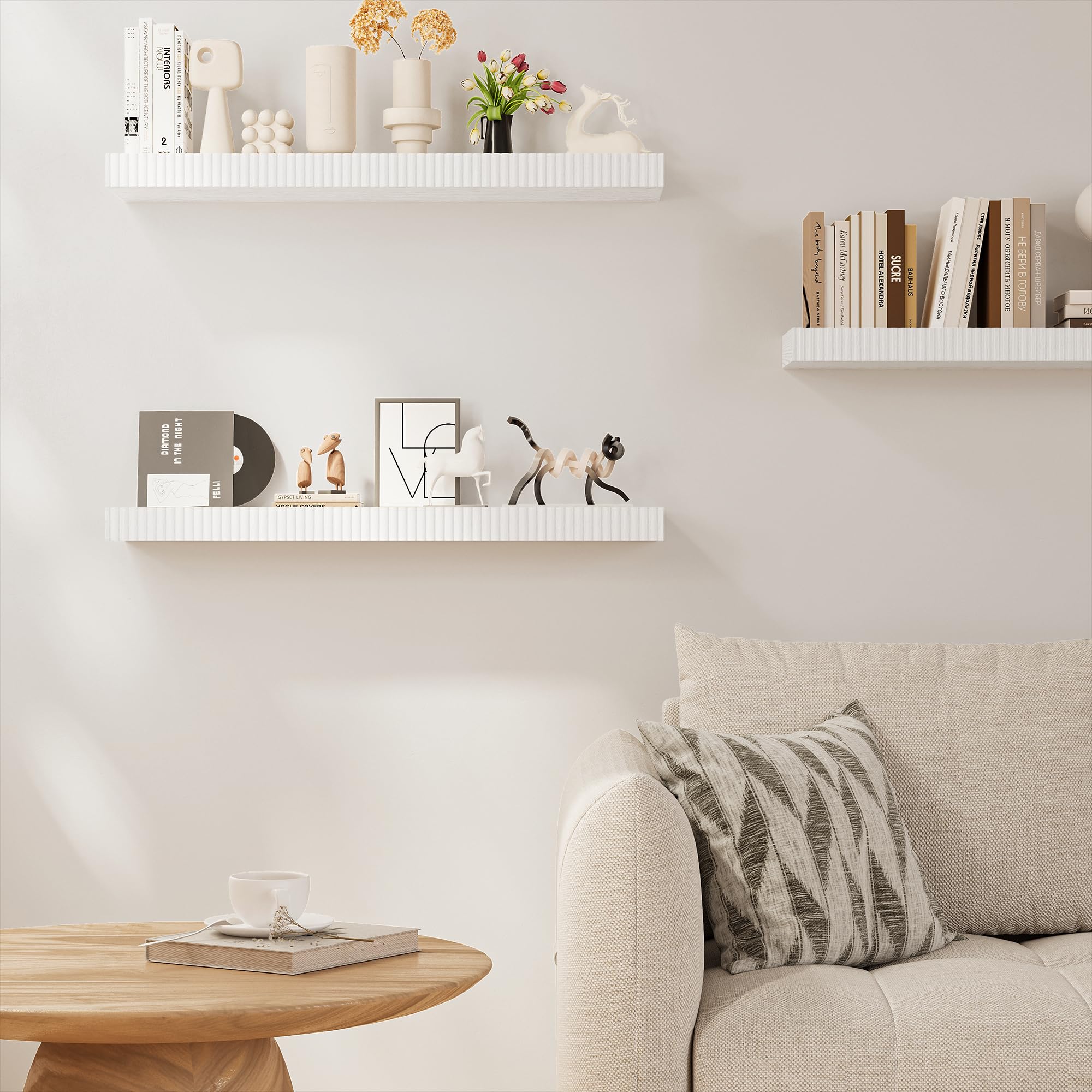 INNOD Estantes flotantes de 24 pulgadas para pared, estantes de madera montados en la pared para baño, dormitorio, sala de estar, cocina, estante colgante con soportes invisibles para almacenamiento