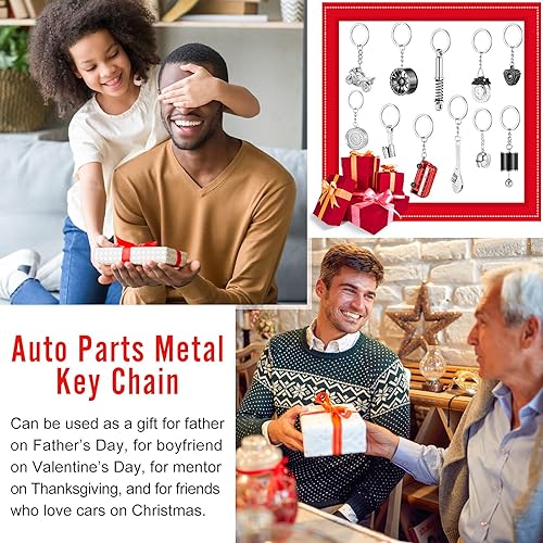 Miniatura 3 de Juego de 11 piezas de llavero de metal para piezas de automóvil, llavero turbo giratorio, llavero para casco de motocicleta, soporte para llanta,