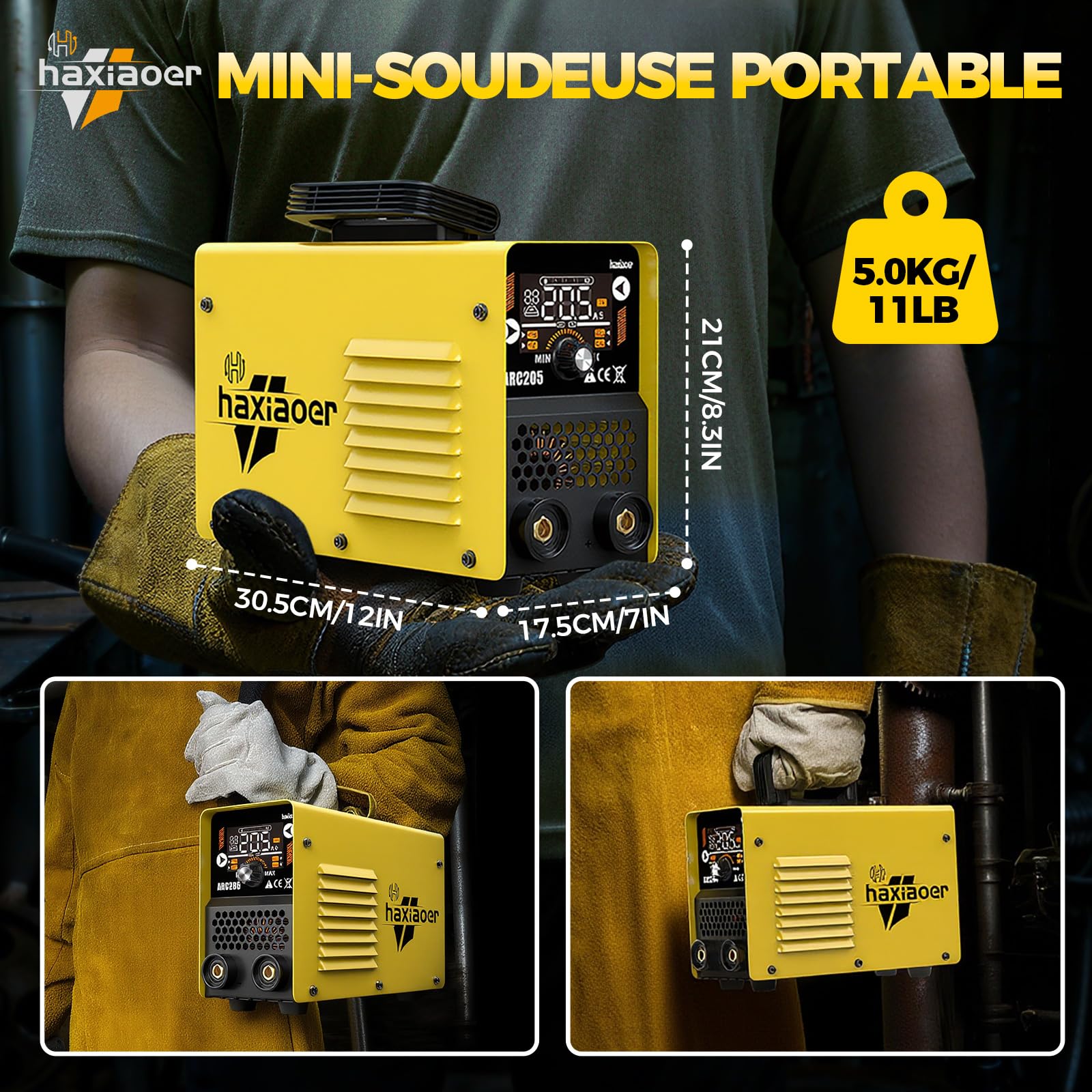 haxiaoer ARC205 Poste a Souder ARC – 205A 230V DC Poste à Souder Inverter avec Lift TIG, Affichage LED, Anti-stick, Hot Start, ARC Force, 10 électrodes