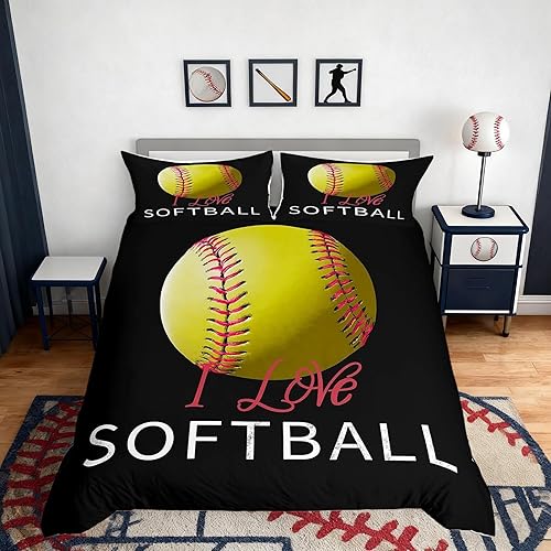 Miniatura 40 de Funda de edredón de sóftbol tamaño Queen para niños y niñas, juego de ropa de cama de color amarillo degradado, funda de edredón para juegos Camping