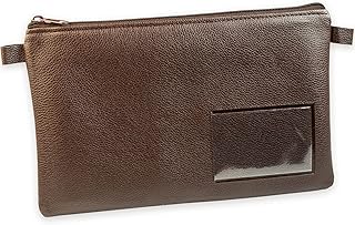 effektivo Bolsa de banco con cremallera y ventana, piel sintética de color marrón, apta para documentos de hasta DIN A5