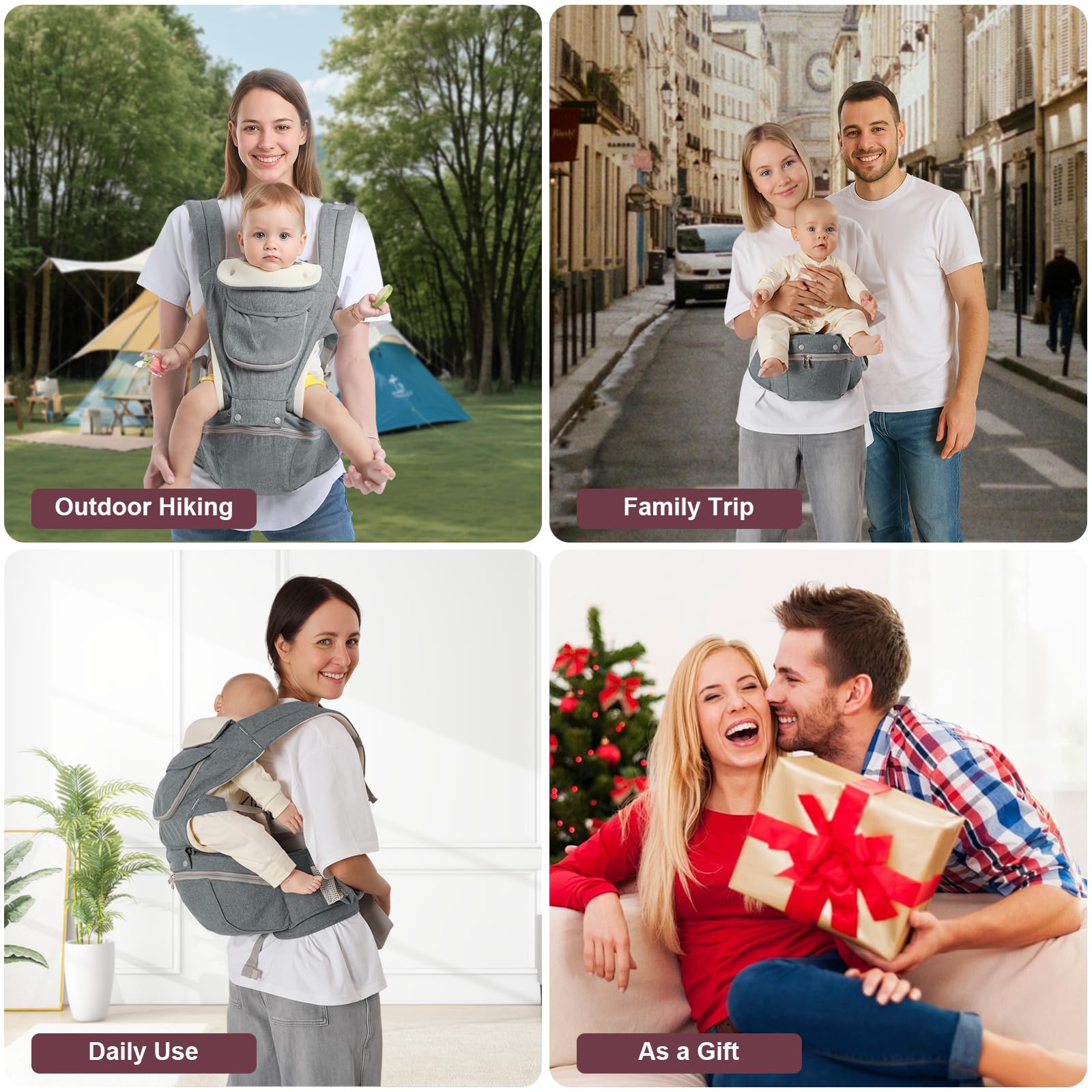 Baby Carrier, 6-in-1 Newborn to Toddler Carrier(7-50lbs), Front & Back Carrier with Detachable Hip Seat, Soft & Adjustable, All Seasons, Ideal for Mom & Dad, Perfect for Shopping & Travel (Grey)