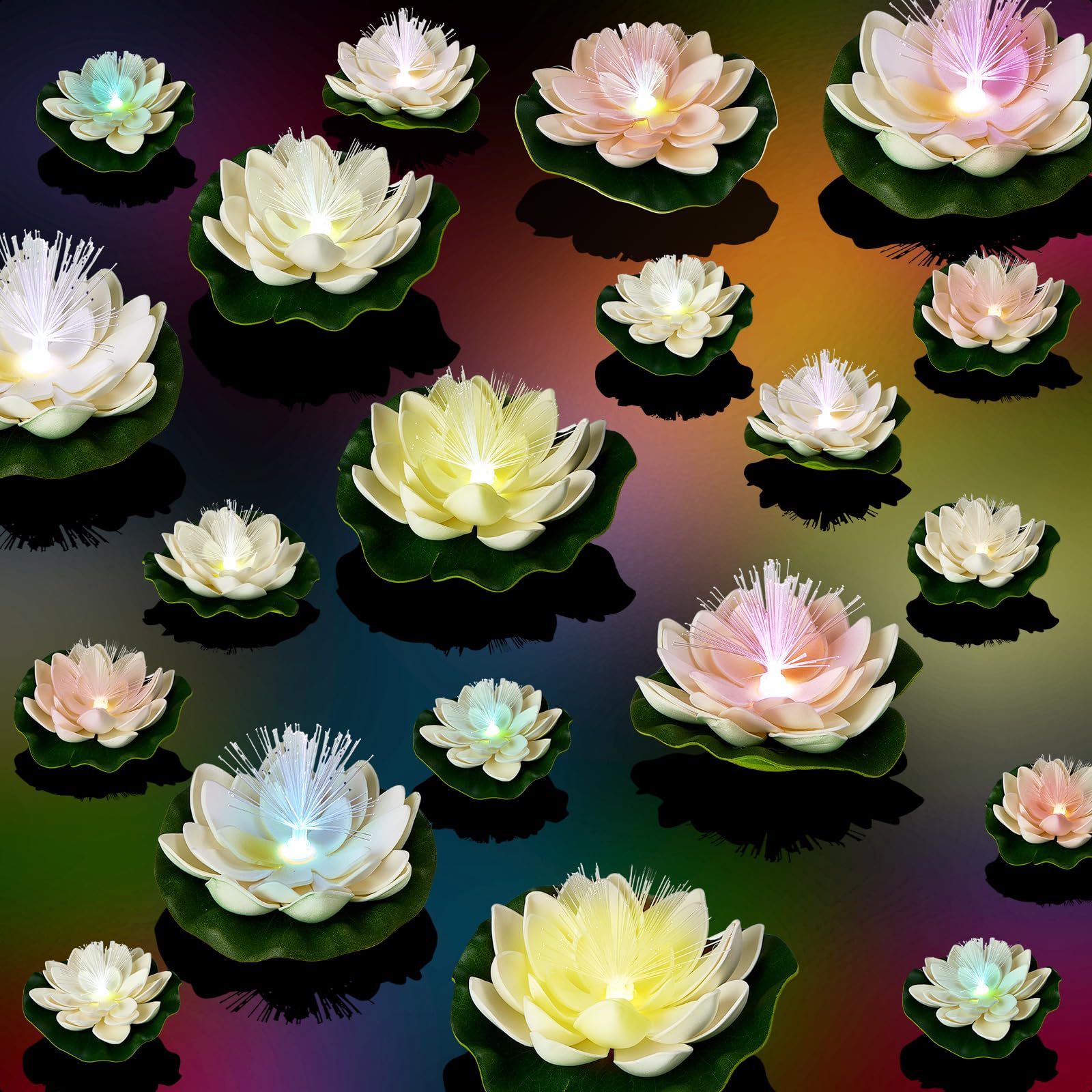 Retisee 20 Pcs Floating Lights LED Flower Artificial Lotus Floating Lanterns Water Lily Pool Candles Pond Light Changing Lotus Flower Light for Swimming Pool Weddings (3.94'', 5.92'')