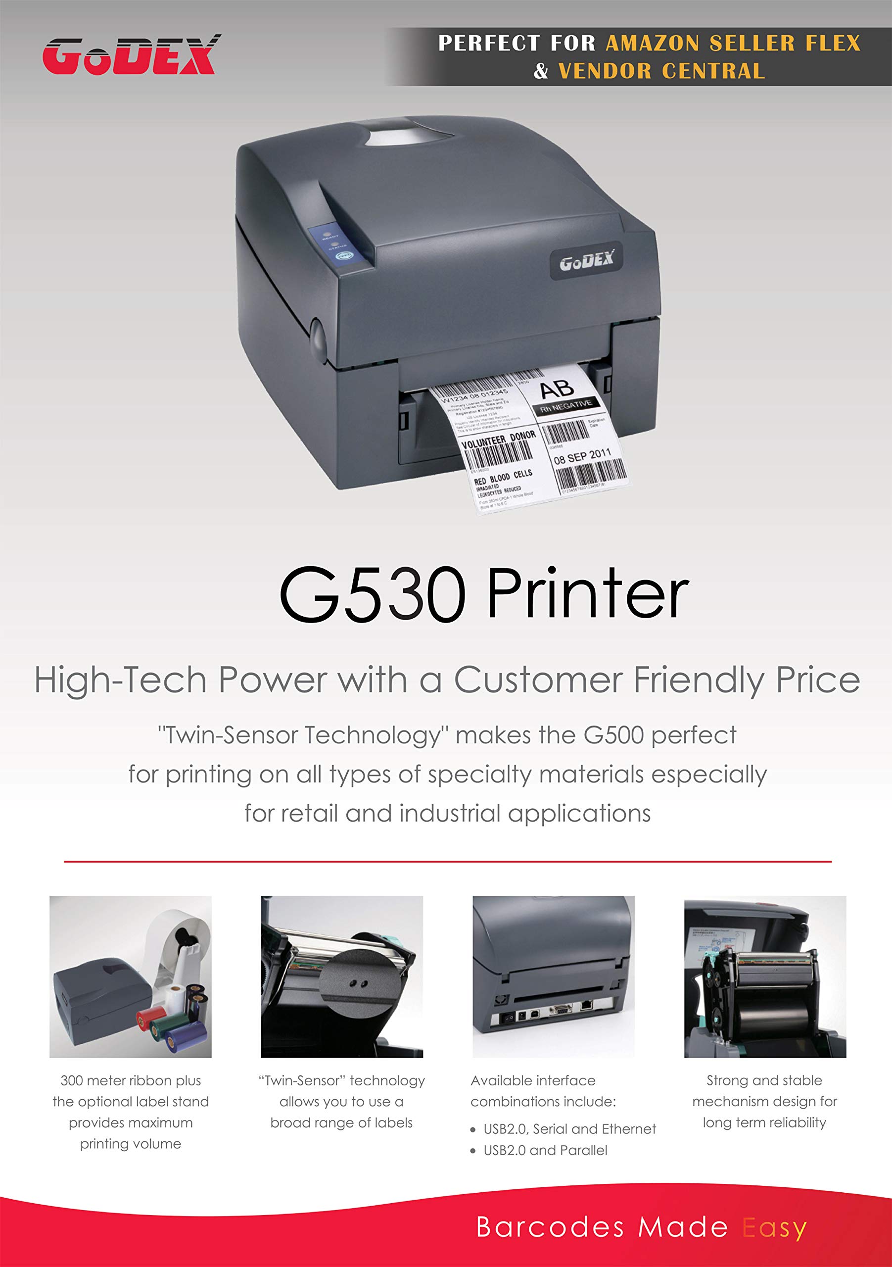 Buy GODEX G530 Barcode Printer 4 IPS & 300 DPI Direct Thermal Transfer