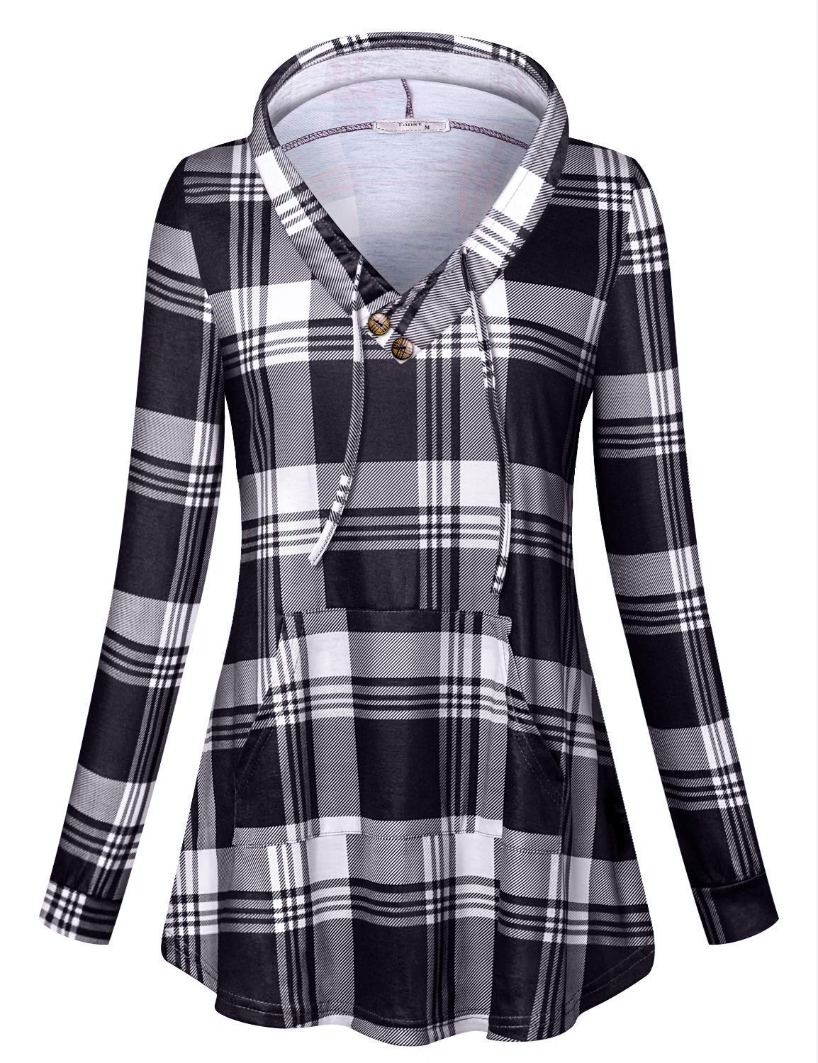 Tanst SkyWomens Long Sleeve Plaid Hoodie Shirts Tunic Tops with Pocket