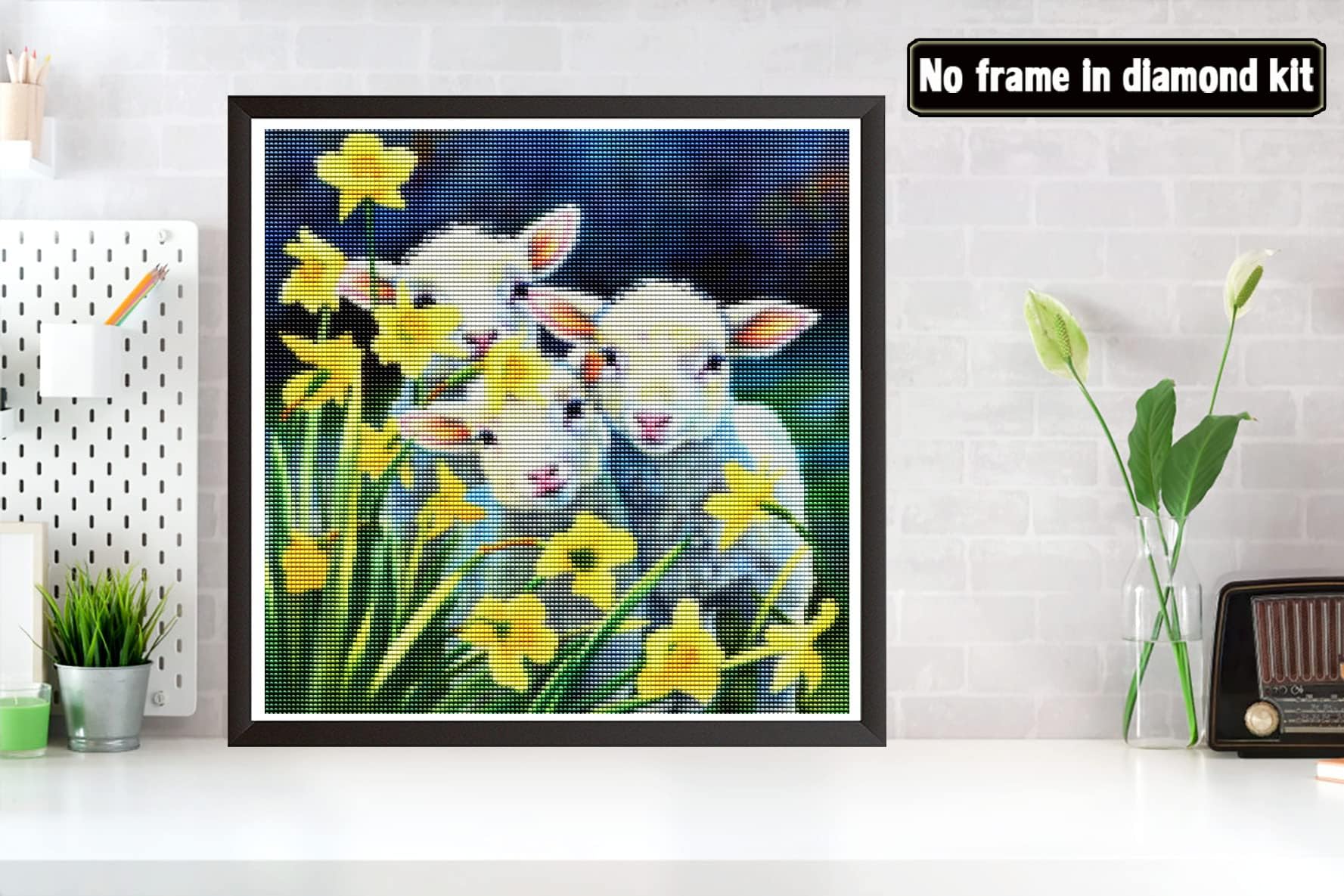 Bimkole 5D Diamond Painting Kit - Sheep & Flower Design, 12x12 Cm Full Drill DIY Art, With Round Diamonds & Tools, Home Wall Decor Craft