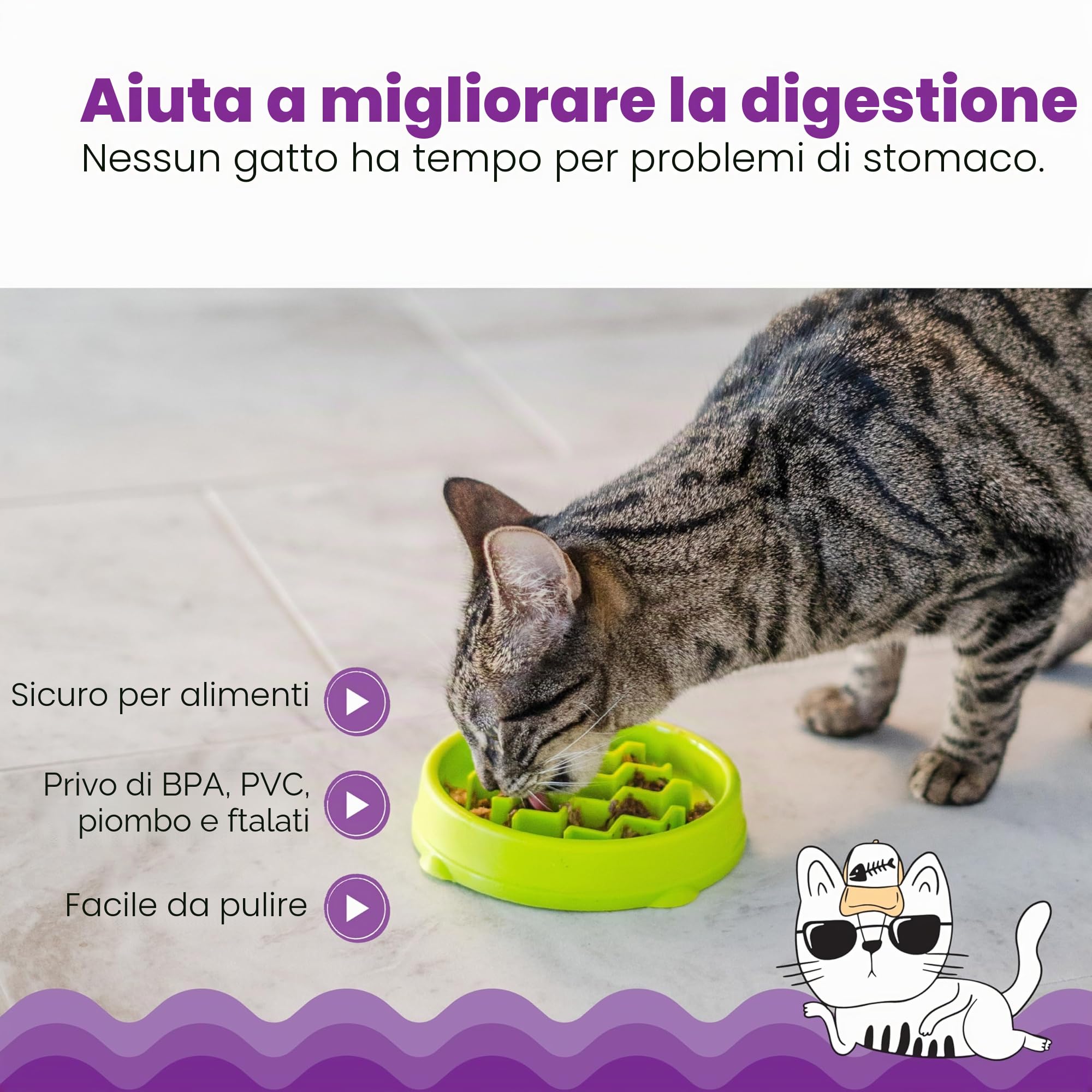 Petstages Kitty Slow Feeder Ciotola anti ingozzamento per gatti Verde