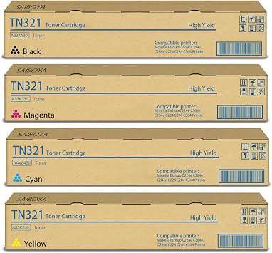 Compatible Konica TN-321 TN321 Toner Cartridge for Minolta Bizhub TN321 C224e C364e C284e C224 C284 C364 Printers Toner 4Pack,Black Yellow Cyan Magenta