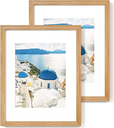 Axeman Portarretratos de 11 x 14 pulgadas con paspartú para fotos de 8 x 10 pulgadas, de madera maciza de roble con vidrio templado, marco de fotos