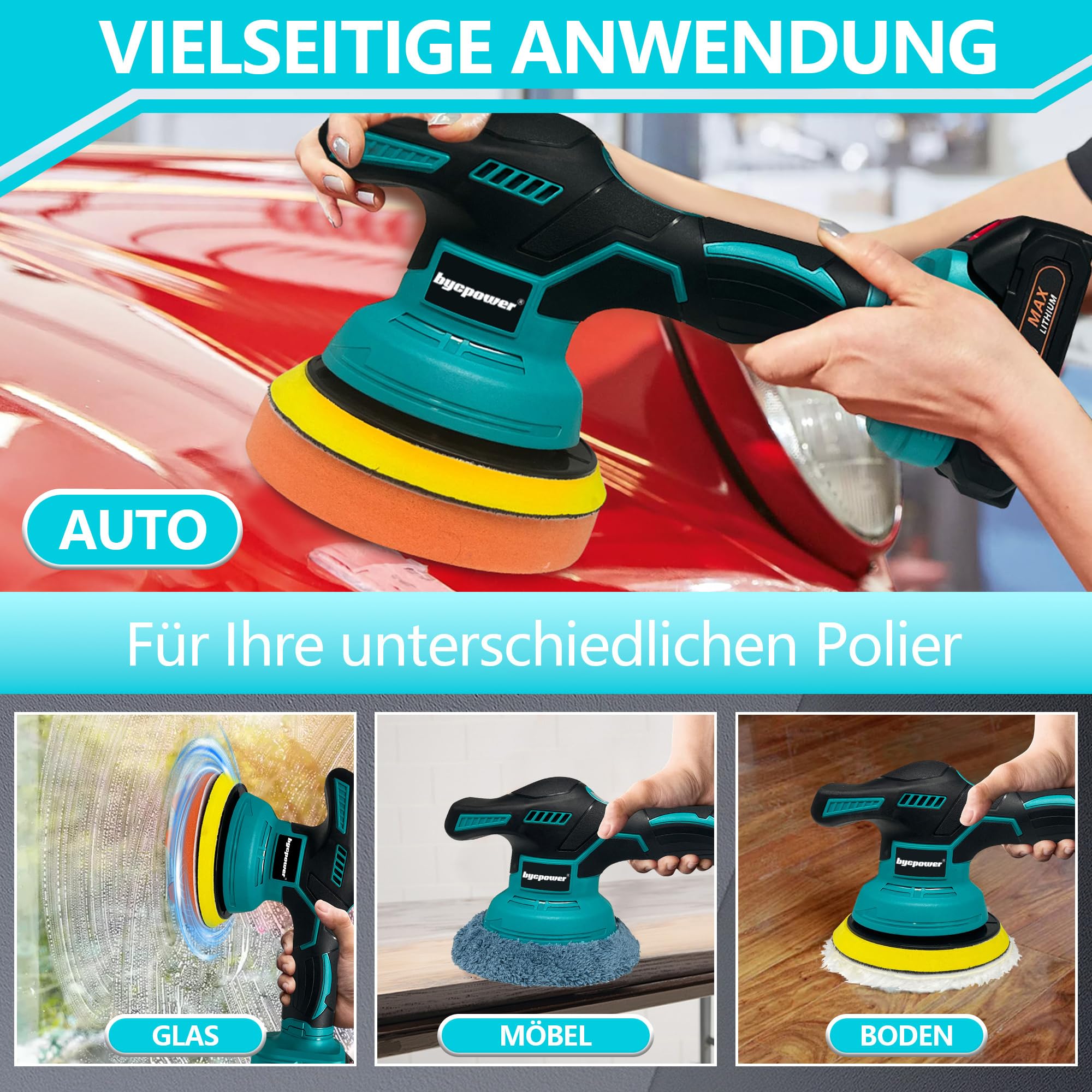 Poliermaschine Auto für Makita 18V Akku LXT, 150mm Exzenterpolierer mit 8 Geschwindigkeiten, Auto Polierset für Autodetaillierung & Lackpflege, Kabellose Schleifmaschine für Kratzer (Ohne Akku)
