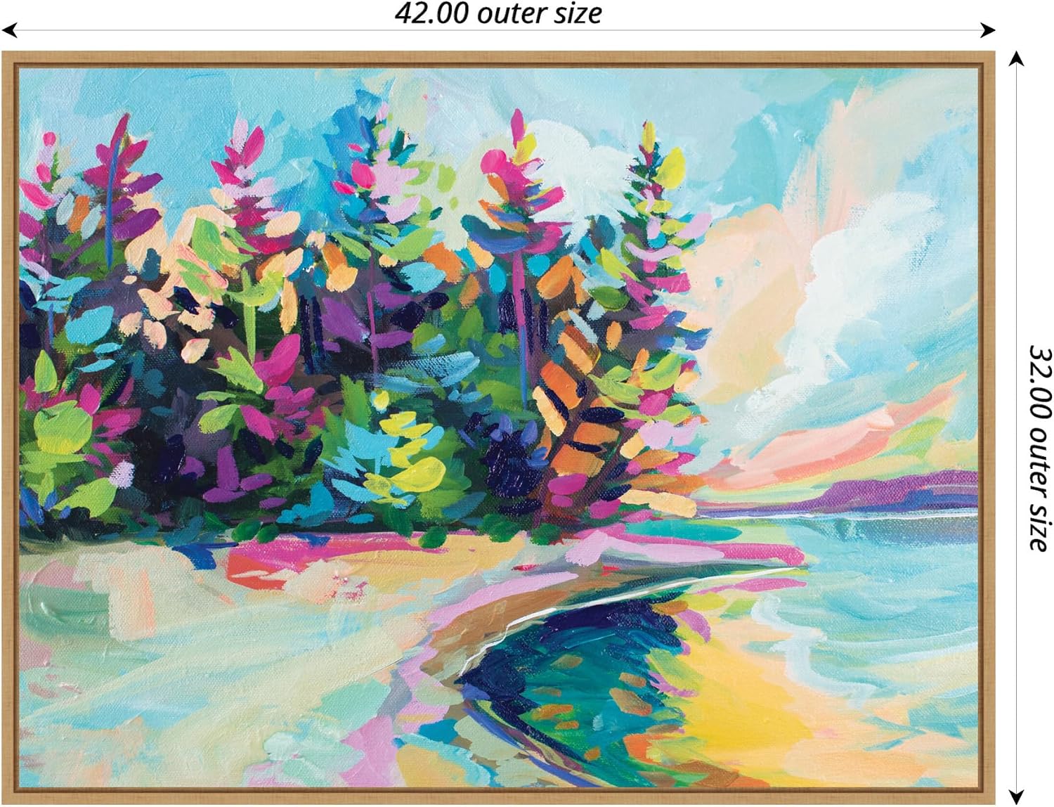 Kate and Laurel Sylvie Bright Colorful Saturday In Door County Framed Canvas Wall Art by Rachel Christopoulous 42 x 32 Natural, Coastal, Abstract, Landscapes Art for Wall Decor, Living Room, Bedroom