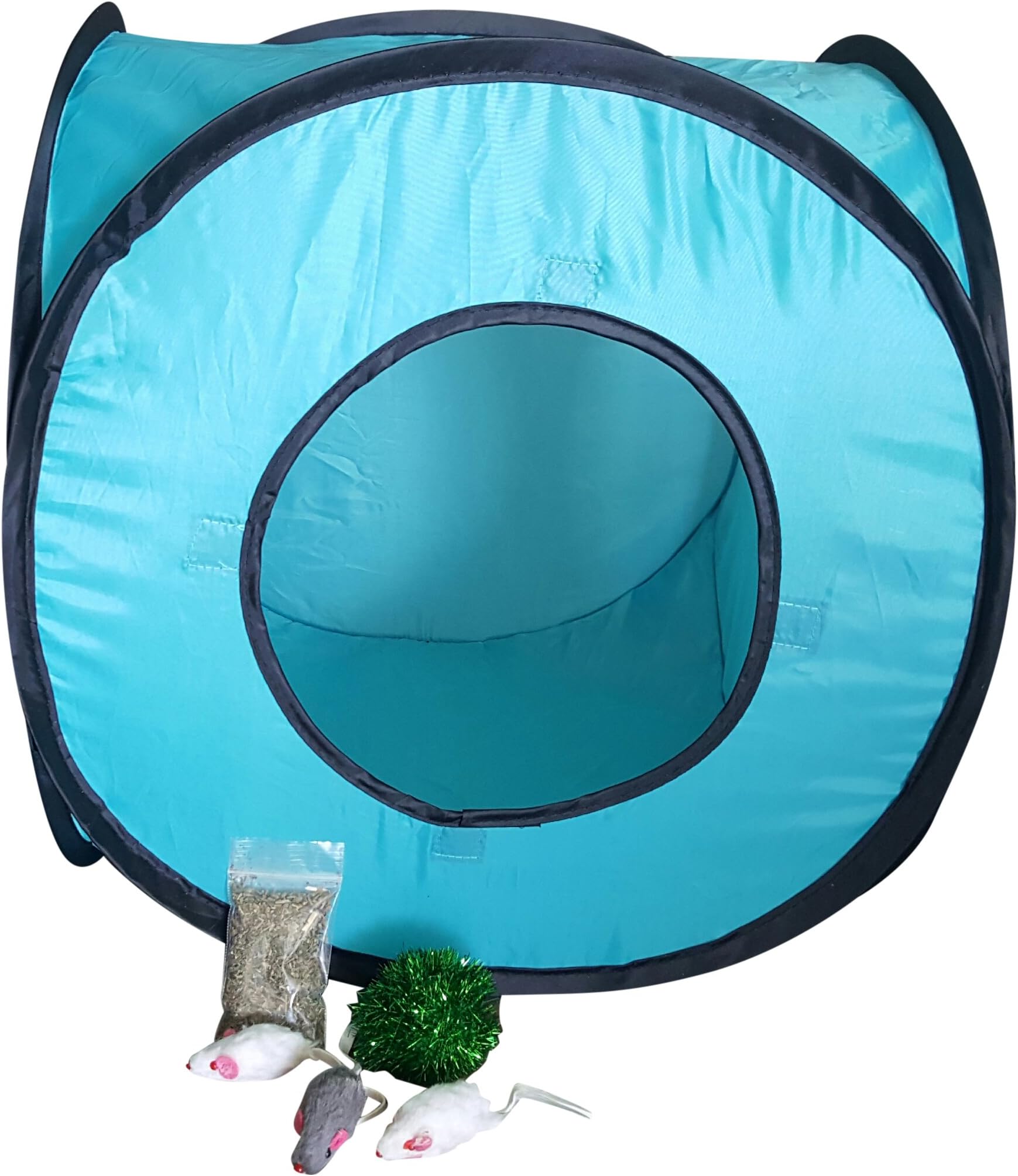 Cat Cube Pop Up Interactive Play Set with Catnip, Glitter Ball and3 Fur Mice (Turquoise)