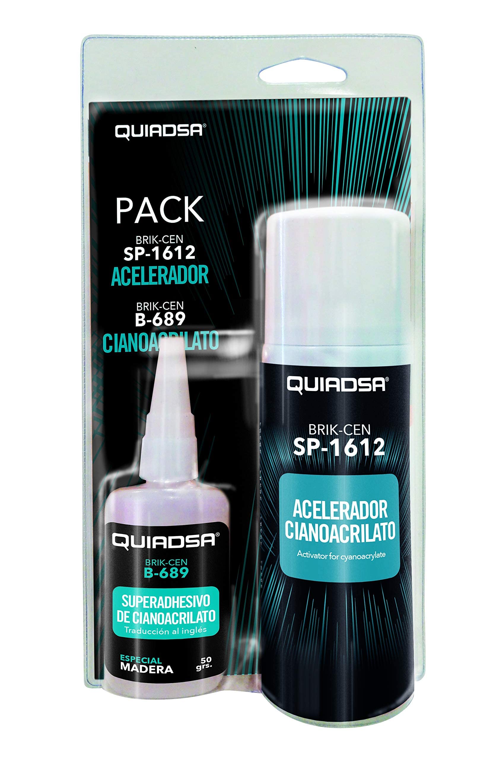 Quiadsa - KIT RETRÁCTIL ESPECIAL MADERA - Adhesivo de cianoacrilato con acelerador - Aplicación precisa en carpintería y ebanistería - Unión rápida y duradera - 50 g + acelerador