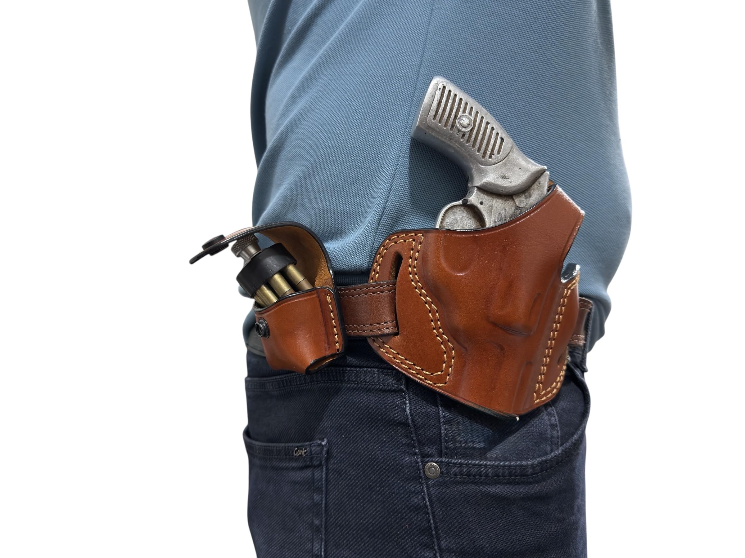 SWORD Handmade Leather Gun Holster | Charter Arms Undercover 38 SPL Revolver 2 inch Leather OWB Holster Black and Brown + Loader