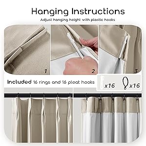 Boho Taupe Blackout Curtains for Bedroom 2 Panels Set,Pinch Pleated Linen Black Out Window Curtains 63 Inches Long