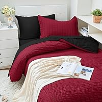 Vista 614 de HYMOKEGE - Juego de edredón tamaño king, color negro y rojo, de sirsaca, de 7 piezas, para todas las estaciones, en una bolsa, para dormitorio