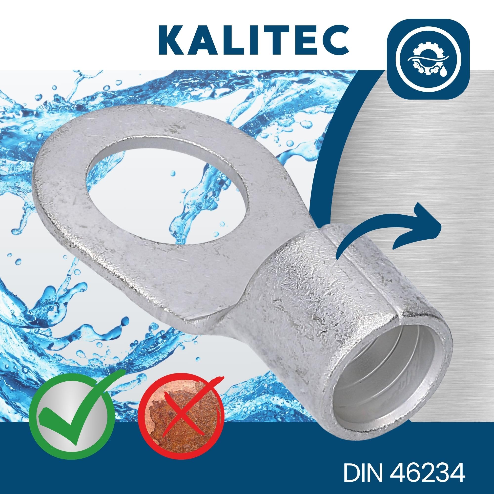 Kalitec Lot de 10 Cosses à Sertir 35 mm² M12 - Connecteur de Câble Nu | Cosses à anneau série Q conformes à la norme DIN 46234, idéales pour conducteurs multibrins fins et armoires électriques.