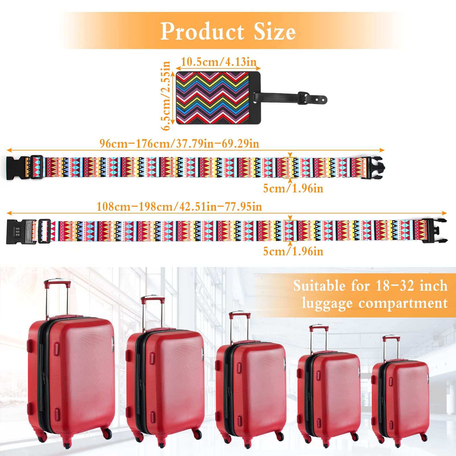 Set 4 Cinghie Per Valigia Colorate + 2 Etichette Bagagli Personalizzabili – Regolabili 200 Cm - 3