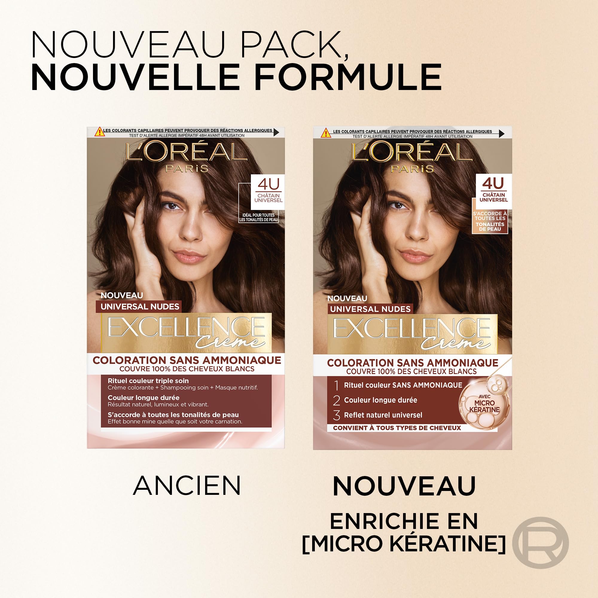 L’ORÉAL PARIS - Coloration Cheveux Permanente - Longue Durée - Résultat Naturel & Lumineux -Couvre 100% des Cheveux Blancs - Excellence Crème Universal Nudes - Nuance : Blond Très Clair Universel (9U)